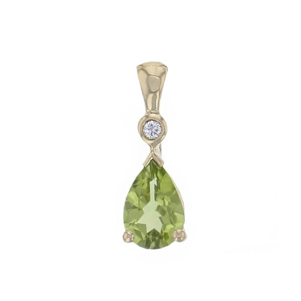 Faller pear cut peridot gemstone & diamond halo 18ct yellow gold ladies pendant with chain, 18kt, designer, handmade by Faller, Derry/ Londonderry, hand crafted, precious jewellery, jewelry