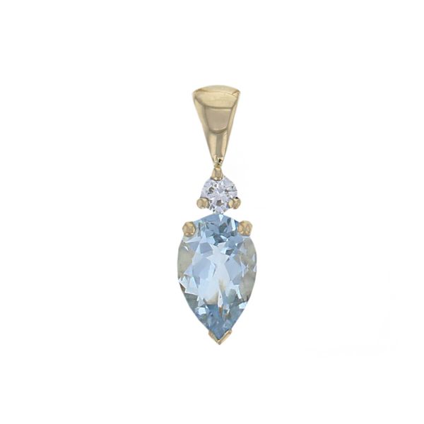 Faller pear cut aquamarine gemstone & diamond halo 18ct yellow gold ladies pendant with chain, 18kt, designer, handmade by Faller, Derry/ Londonderry, hand crafted, precious jewellery, jewelry