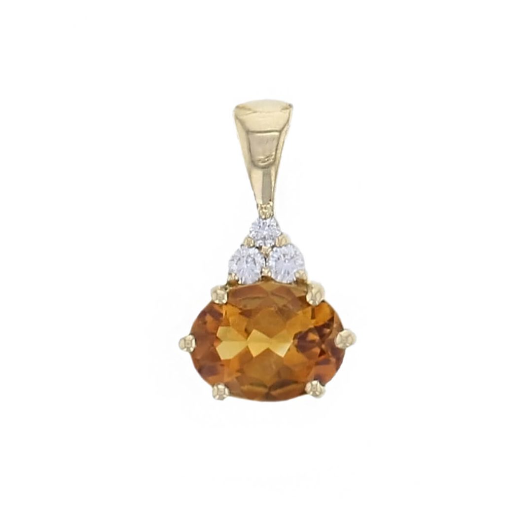 Oval citrine & 3 diamond 18ct yellow gold ladies Athena pendant