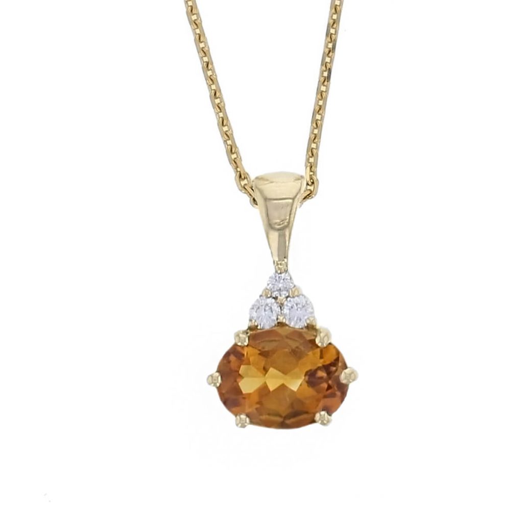 citrine & diamond 18ct yellow gold ladies Athena pendant with chain