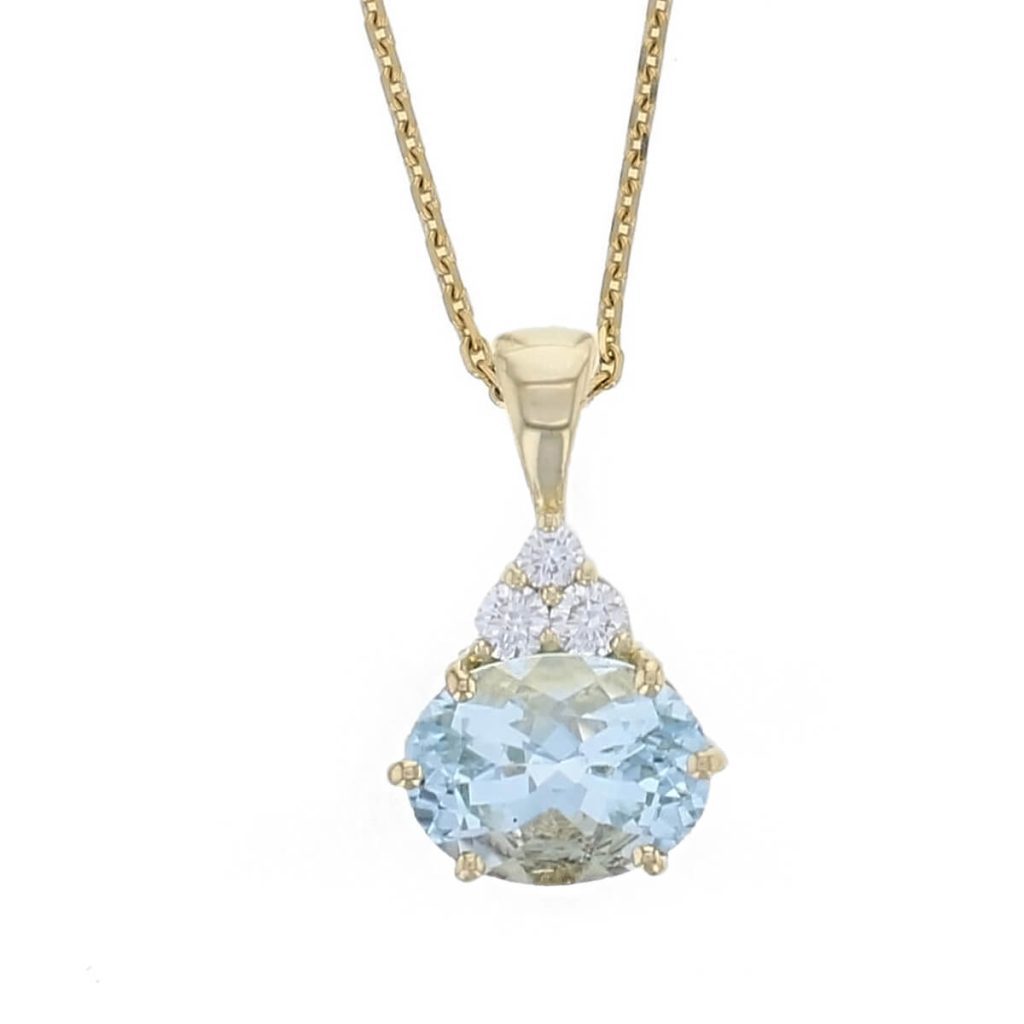 aquamarine & 3 diamond 18ct yellow gold ladies Athena pendant