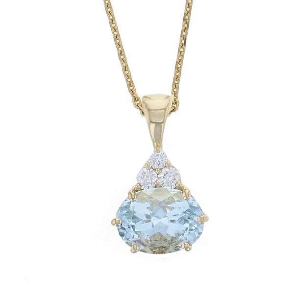 aquamarine & diamond 18ct yellow gold ladies pendant with chain, 18kt, designer, handmade by Faller, Derry/ Londonderry, hand crafted, precious jewellery, march birthstone, jewelry