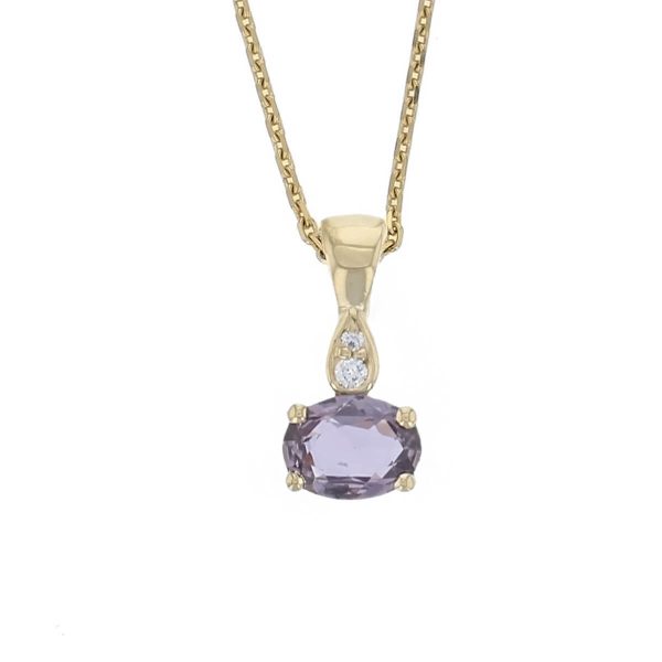 purple sapphire & diamond 18ct yellow gold ladies pendant with chain, 18kt, designer, handmade by Faller, Derry/ Londonderry, hand crafted, precious jewellery, september birthstone, jewelry