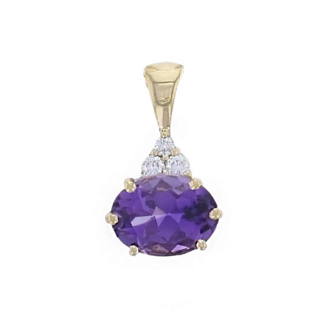 Oval amethyst & 3 diamond 18ct gold ladies Athena pendant