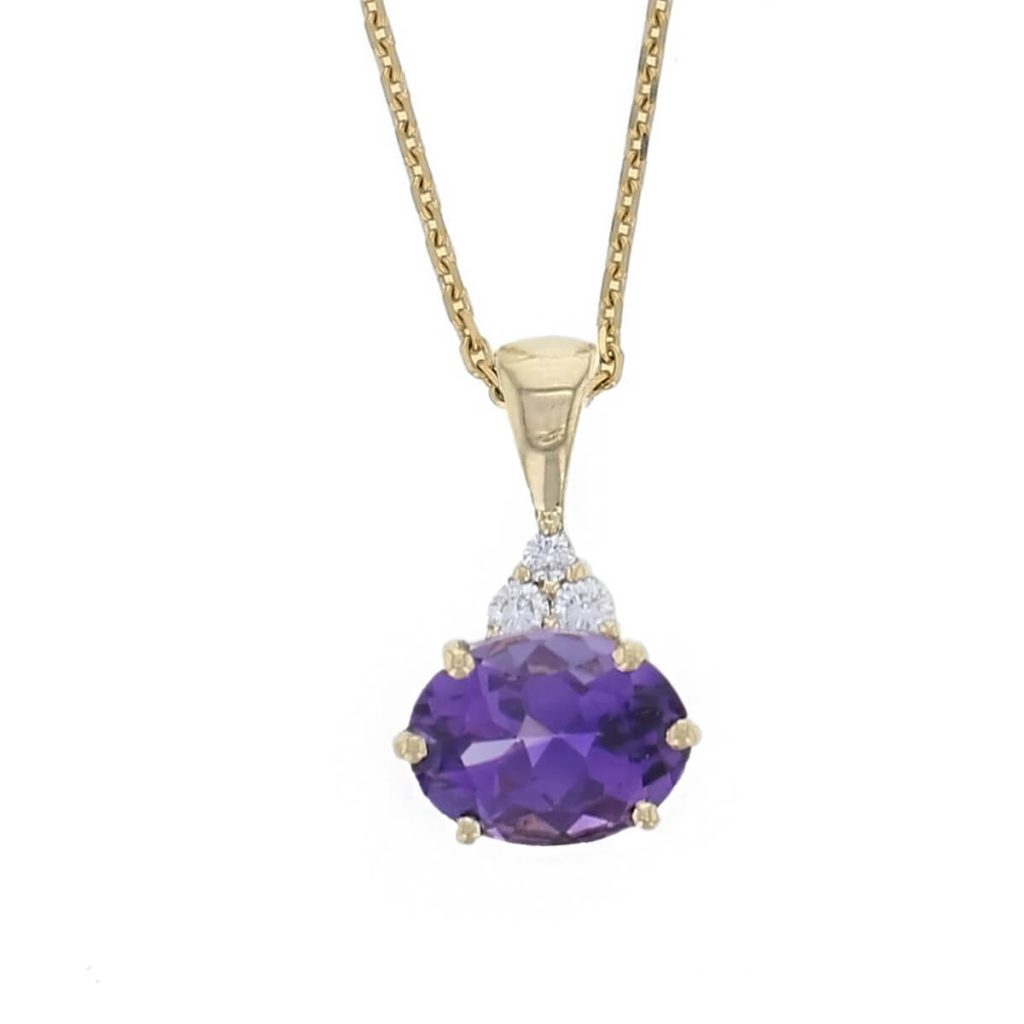 amethyst & diamond 18ct yellow gold ladies Athena pendant with chain
