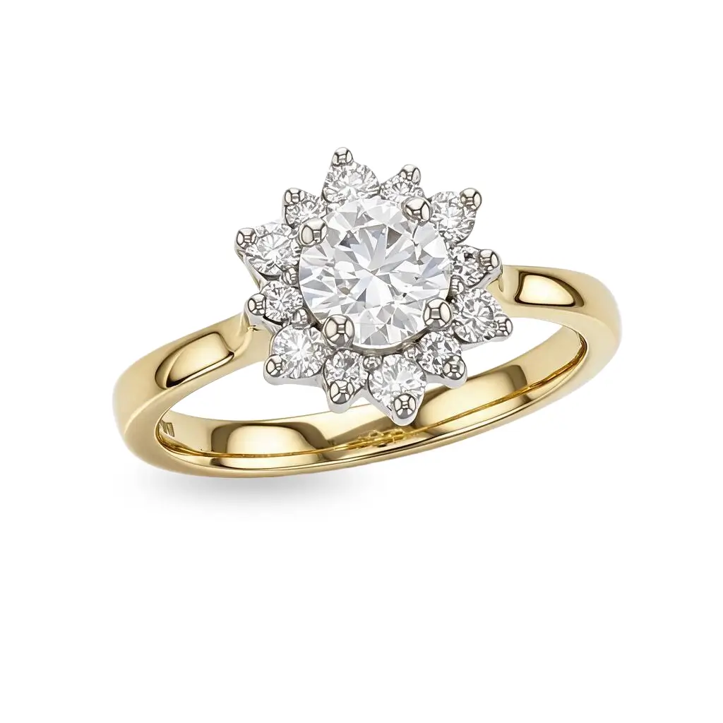round brilliant cut diamond cluster engagement ring,