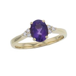 Amethyst & Diamond 18ct Yellow Gold Shoulder set Ring