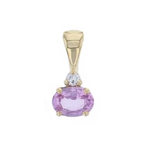 Oval pink sapphire & diamond pendant with chain