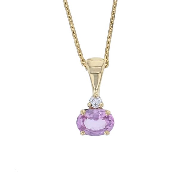 Oval pink sapphire & diamond pendant with chain