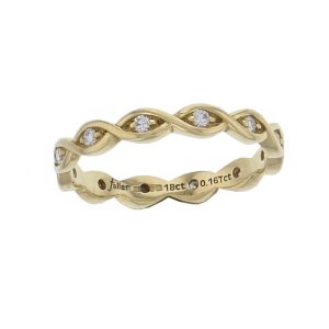 plaited 18ct yellow gold ladies round brilliant cut diamond eternity ring,
