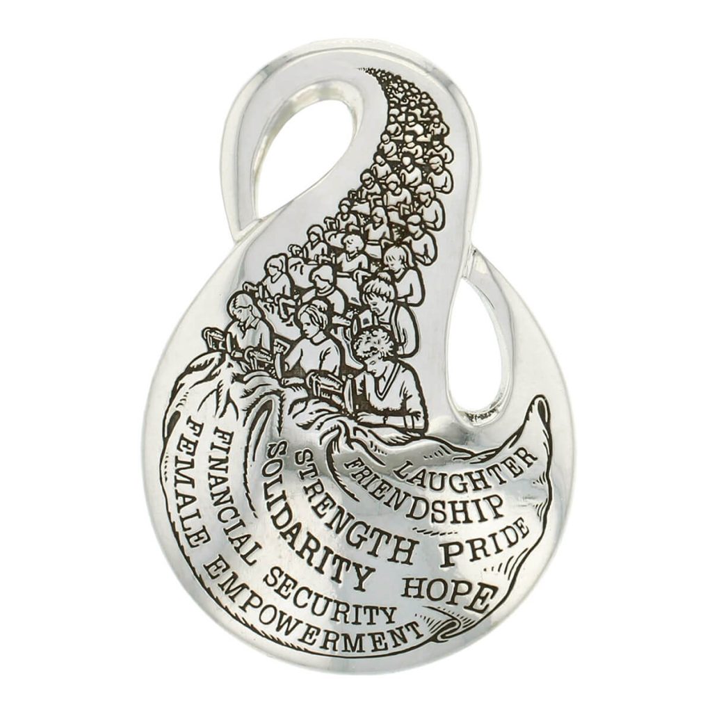 shirt factory girls silver brooch, front view