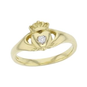 small ladies 18ct yellow gold diamond set claddagh ring