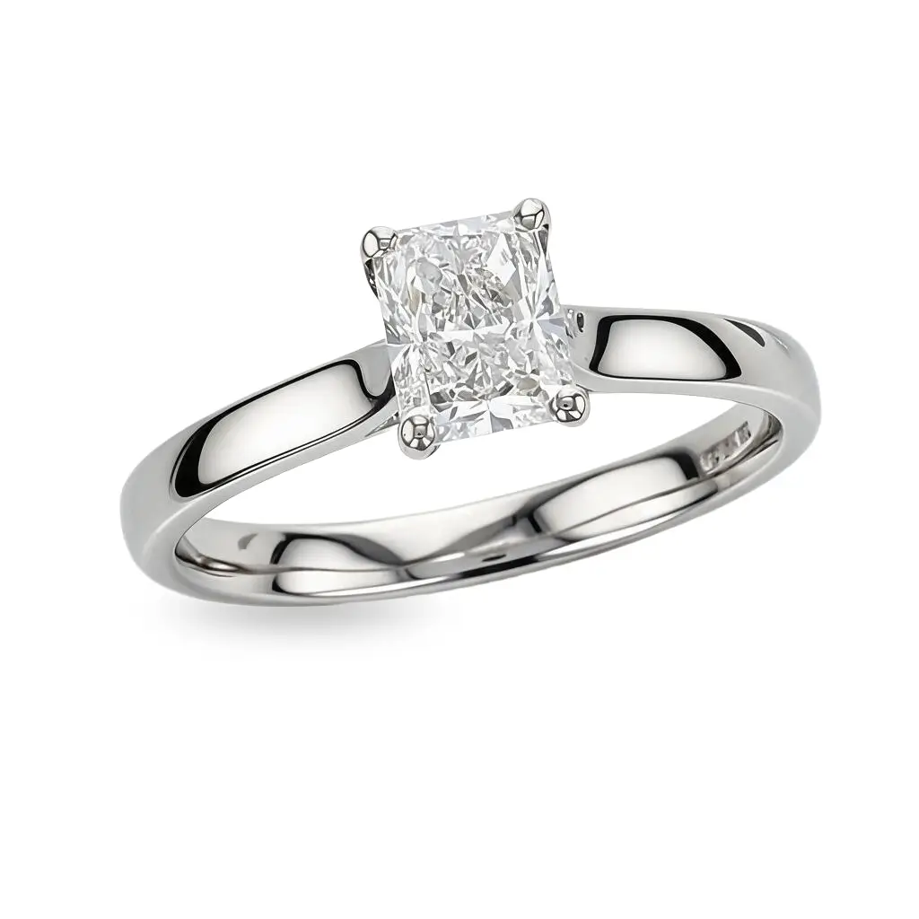 radiant cut diamond solitaire engagement ring, platinum, designer, handmade by Faller, hand crafted, betrothal, promise, precious jewellery, jewelry, GIA certified, G.I.A. GIA
