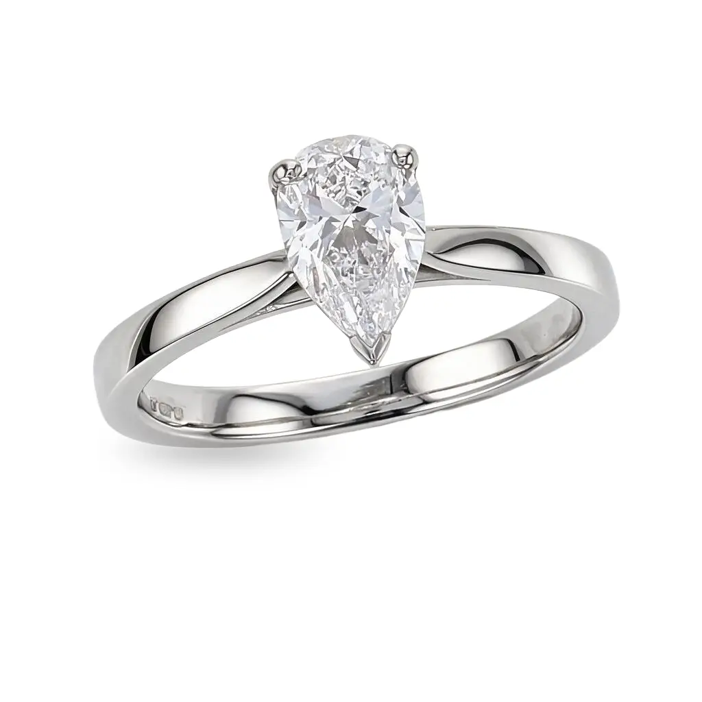 pear cut diamond solitaire engagement ring, platinum, designer, handmade by Faller, hand crafted, betrothal, promise, precious jewellery, jewelry, GIA certified, G.I.A. GIA