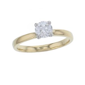 round brilliant cut diamond solitaire engagement ring, platinum & 18ct yellow gold, 18kt, designer, handmade by Faller, hand crafted, betrothal, promise, precious jewellery, jewelry, hand crafted, GIA certified, , G.I.A. GIA, 4 claw setting
