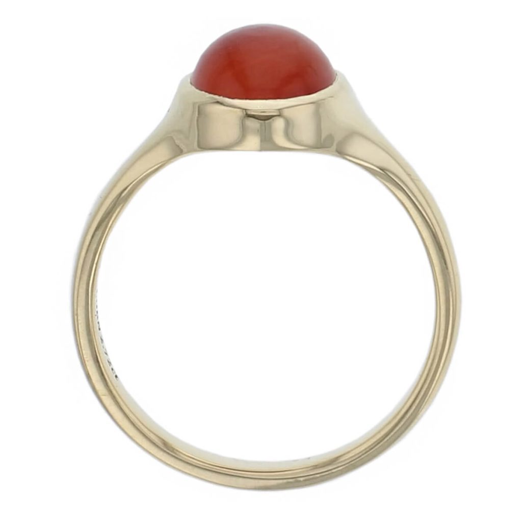 18ct yellow gold orange oval cut cabochon carnelian gemstone dress ring, designer jewellery, gem, jewelry, handmade by Faller, Londonderry, Northern Ireland, Irish hand crafted
