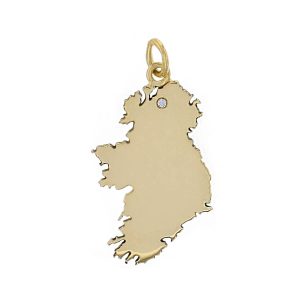 Map of Ireland 18ct yellow gold pendant, round brilliant cut diamond set at Derry