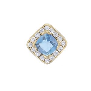 18ct yellow gold ladies cushion cut aquamarine & diamond designer cluster pendant designed & hand crafted by Faller of Derry/ Londonderry, halo pendant, precious blue gem jewellery, jewelry,
