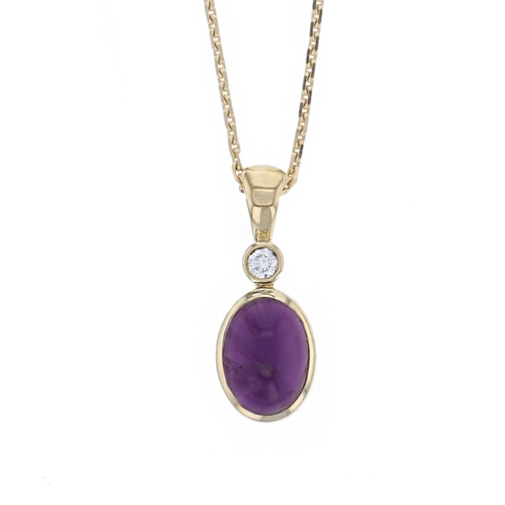amethyst, diamond, 18ct yellow gold, pendant