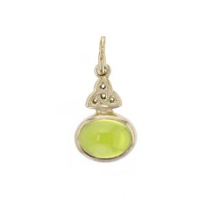 Cabochon peridot 18ct yellow gold pendant, Celtic knot detail