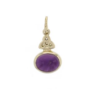 Cabochon amethyst 18ct yellow gold pendant, Celtic knot detail