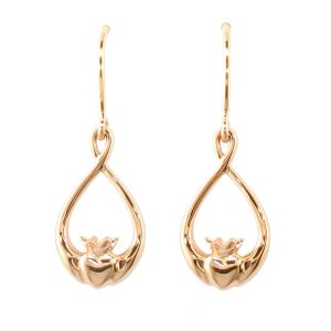 18ct Rose Gold Claddagh Dangle Earrings