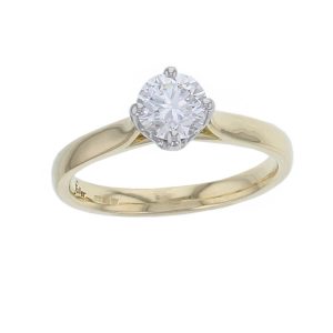 round brilliant cut diamond solitaire engagement ring, platinum & 18ct yellow gold, 18kt, designer, handmade by Faller, hand crafted, betrothal, promise, precious jewellery, jewelry, hand crafted, GIA certified, , G.I.A. GIA, 4 claw setting