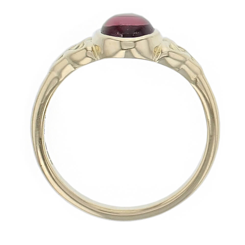 18ct yellow gold red oval cabochon cut garnet gemstone dress ring, designer jewellery, gem, jewelry, handmade by Faller, Londonderry, Northern Ireland, Irish hand crafted