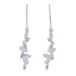 18ct white gold diamond falling leaves drop earrings