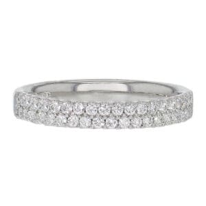 platinum ladies double row diamond eternity ring, diamond set wedding ring, woman’s bridal, personalised engraving, court profile, comfort fit, precious jewellery by Faller of Derry/ Londonderry, jewelry, claw set,