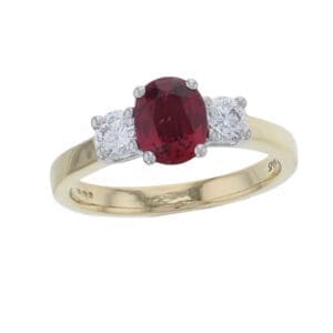 spinel, diamond 18ct yellow gold & platinum trilogy ring