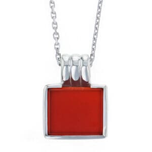 Carnelian Silver Ribbed Pendant & Chain