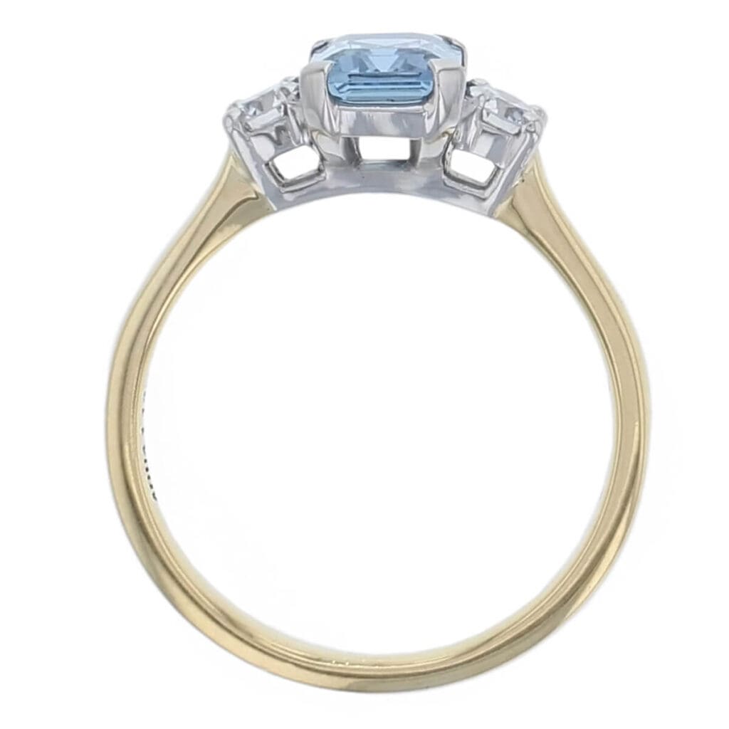 Aquamarine & Diamond 18ct Yellow Gold & Platinum Trilogy Ring