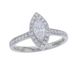 marquise cut diamond cluster engagement ring, platinum, designer, handmade by Faller, hand crafted, betrothal, promise, precious jewellery, jewelry, hand crafted dress ring