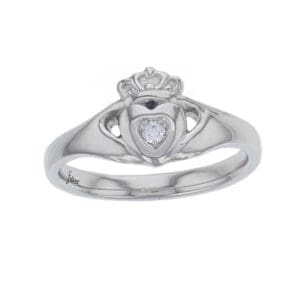 small ladies platinum diamond claddagh ring