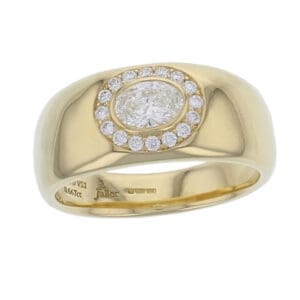 18ct yellow gold and diamond dress ring, wide band engagement ring
