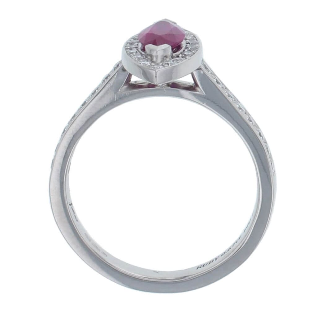 platinum ladies marquise cut ruby & diamond designer cluster engagement ring designed & hand crafted by Faller of Derry/ Londonderry, halo dress ring, precious gem jewellery, jewelry