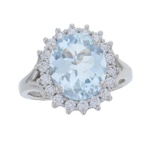 Aquamarine & Diamond Platinum Cluster/Halo Ring