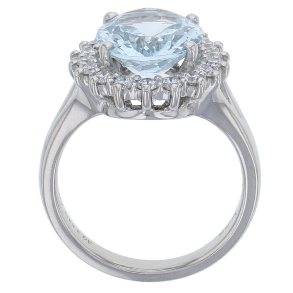 Aquamarine & Diamond Platinum Cluster/Halo Ring