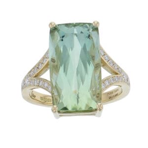 18ct yellow gold octagon green tourmaline shoulder set ring