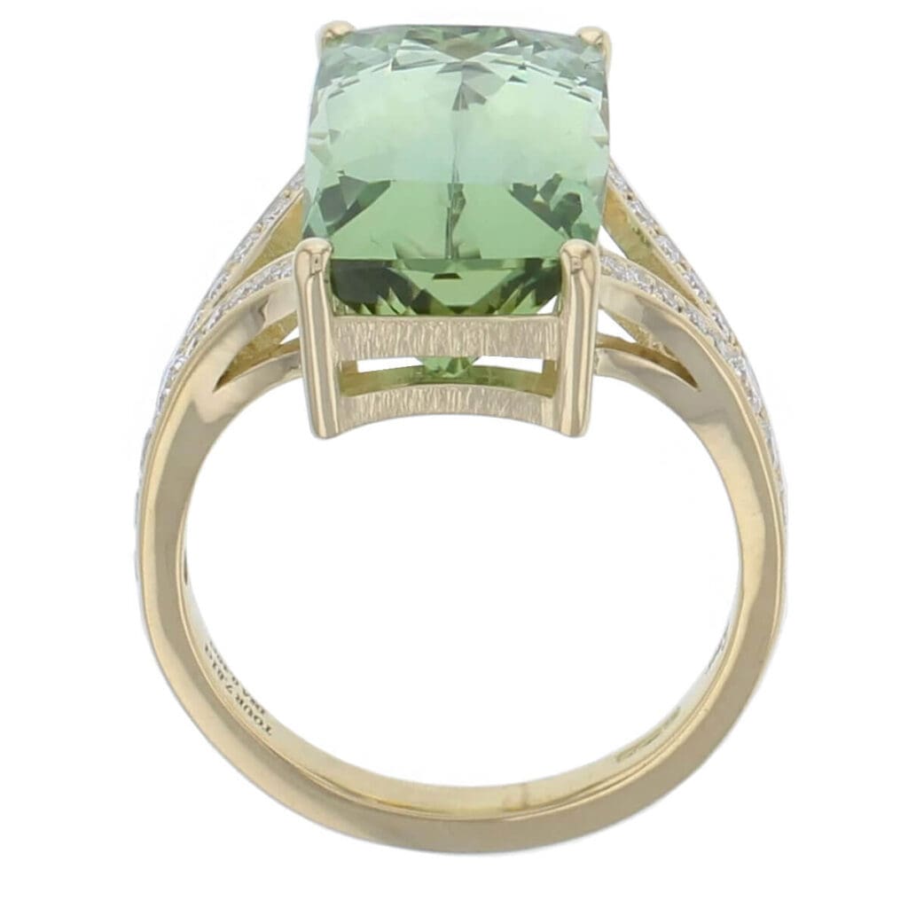18ct yellow gold octagon green tourmaline shoulder set ring