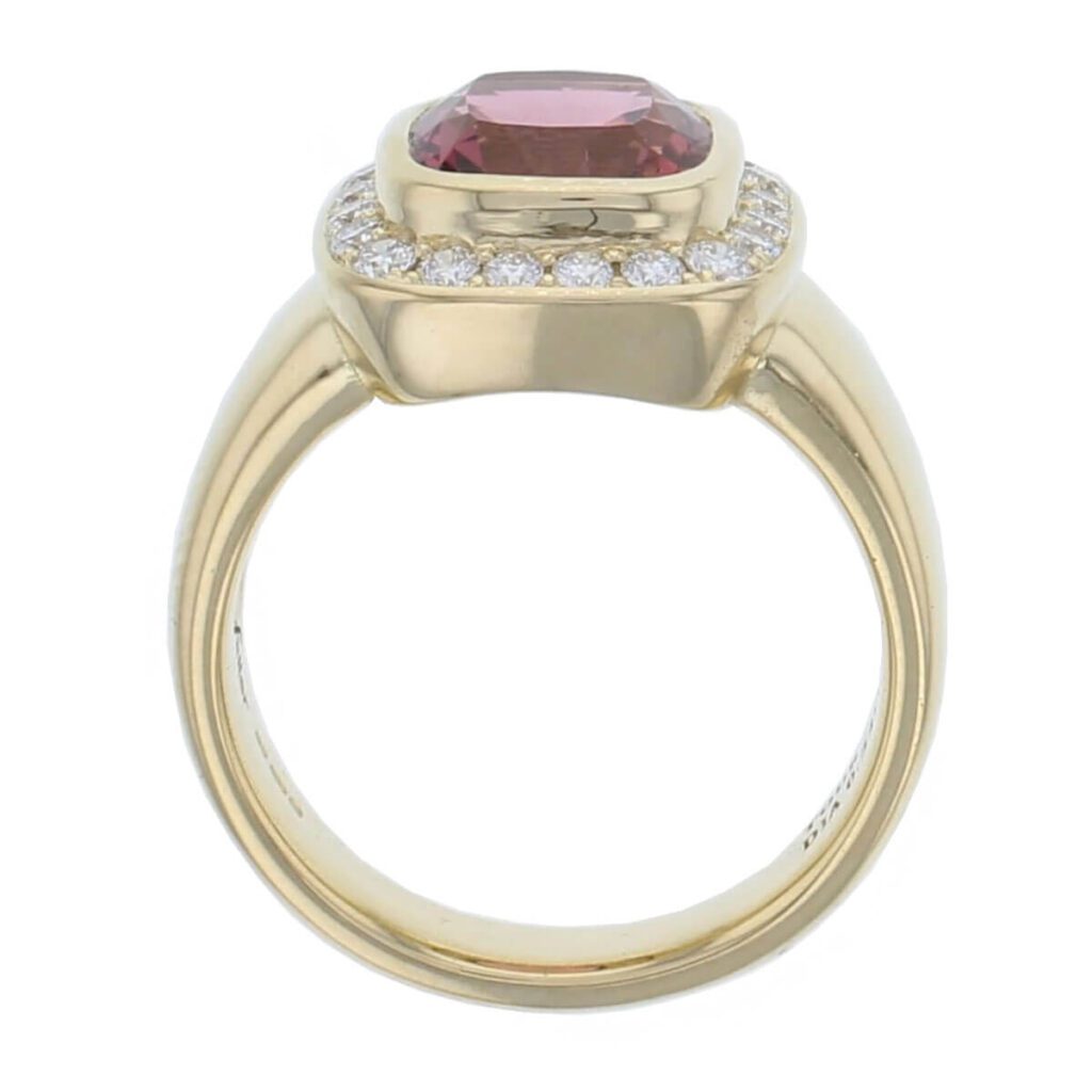 Pink tourmaline & Diamond 18ct Yellow Gold Cluster/Halo Ring
