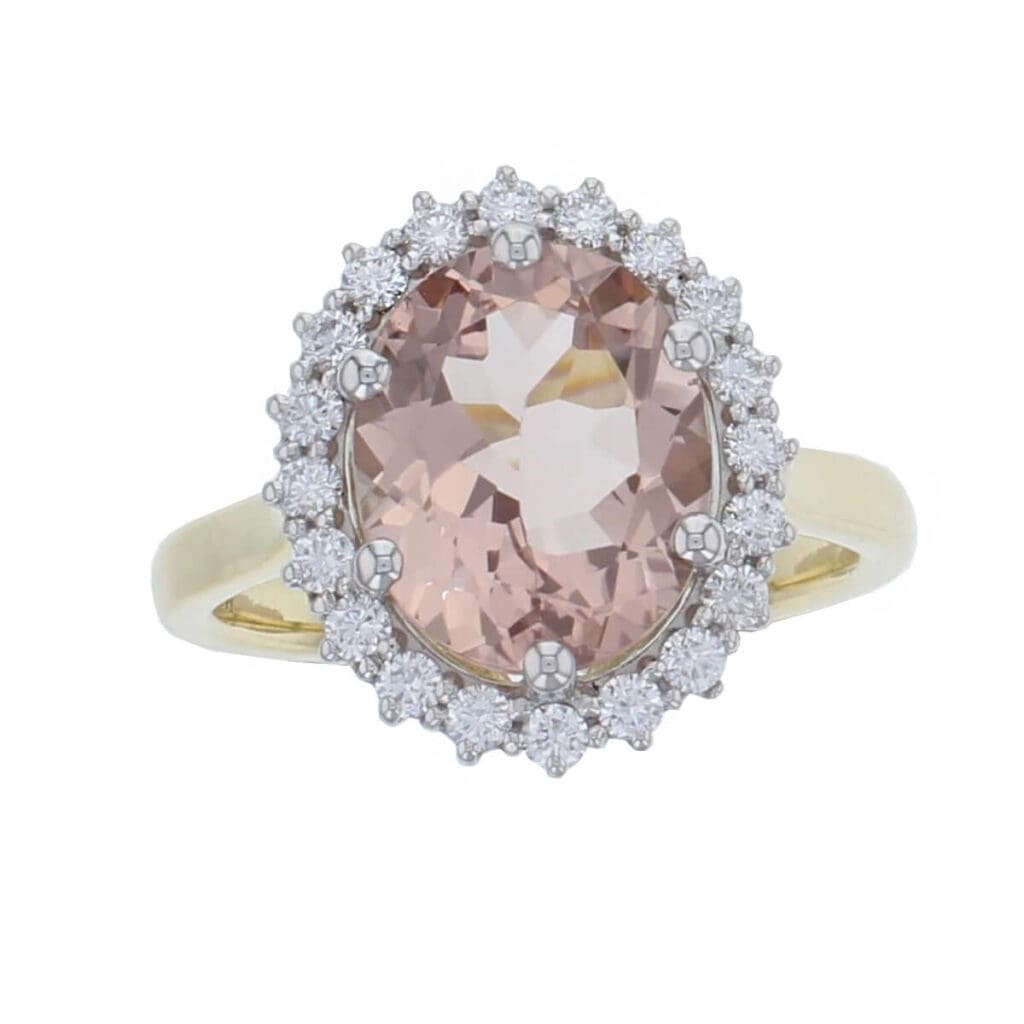 Morganite & Diamond 18ct Yellow Gold & Platinum Cluster/Halo Ring