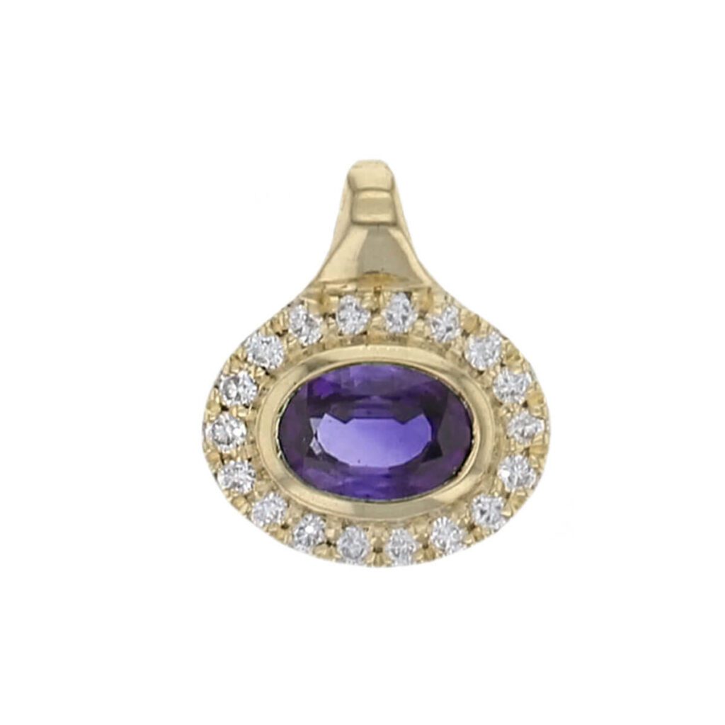 Faller oval cut amethyst gemstone & diamond halo