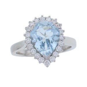 Aquamarine & Diamond Platinum Cluster/ Halo Ring top view