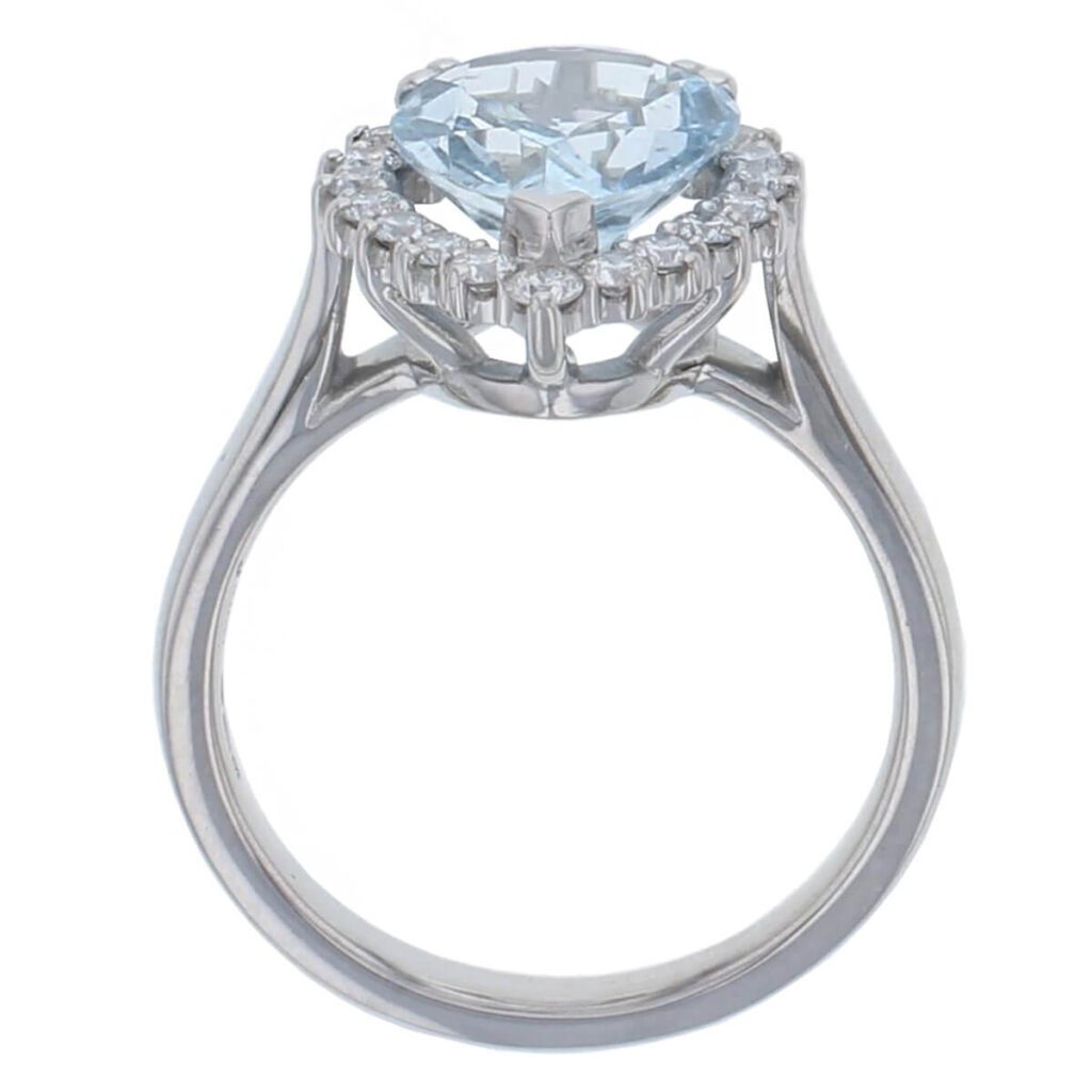 Aquamarine & Diamond Platinum Cluster/ Halo Ring side view