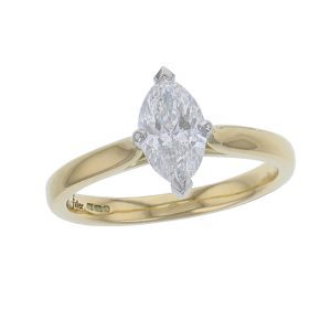 marquise cut diamond solitaire engagement ring, platinum & 18ct yellow gold, 18kt, designer, handmade by Faller, hand crafted, betrothal, promise, precious jewellery, jewelry, hand crafted, GIA certified, , G.I.A. GIA, 4 claw setting