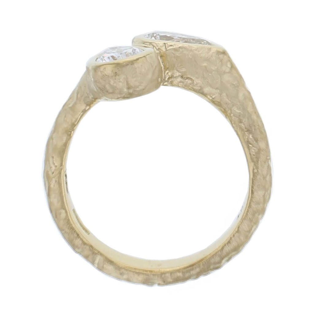 18ct yellow gold pear cut natural diamond designer two stone dress ring handmade by Faller, hand crafted, precious jewellery, jewelry, ladies, woman