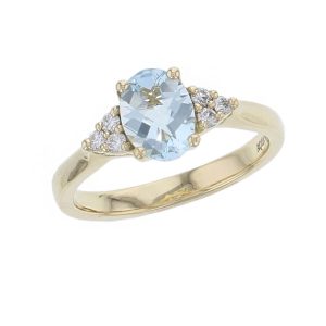 Aquamarine & Diamond 18ct Yellow Gold Shoulder set Ring