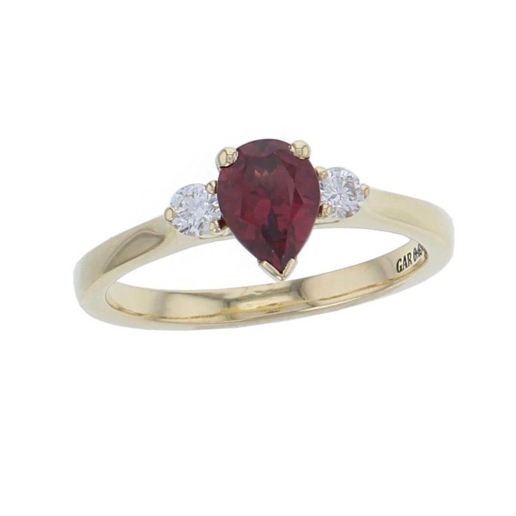 Garnet & Diamond 18ct Yellow Gold Trilogy Ring